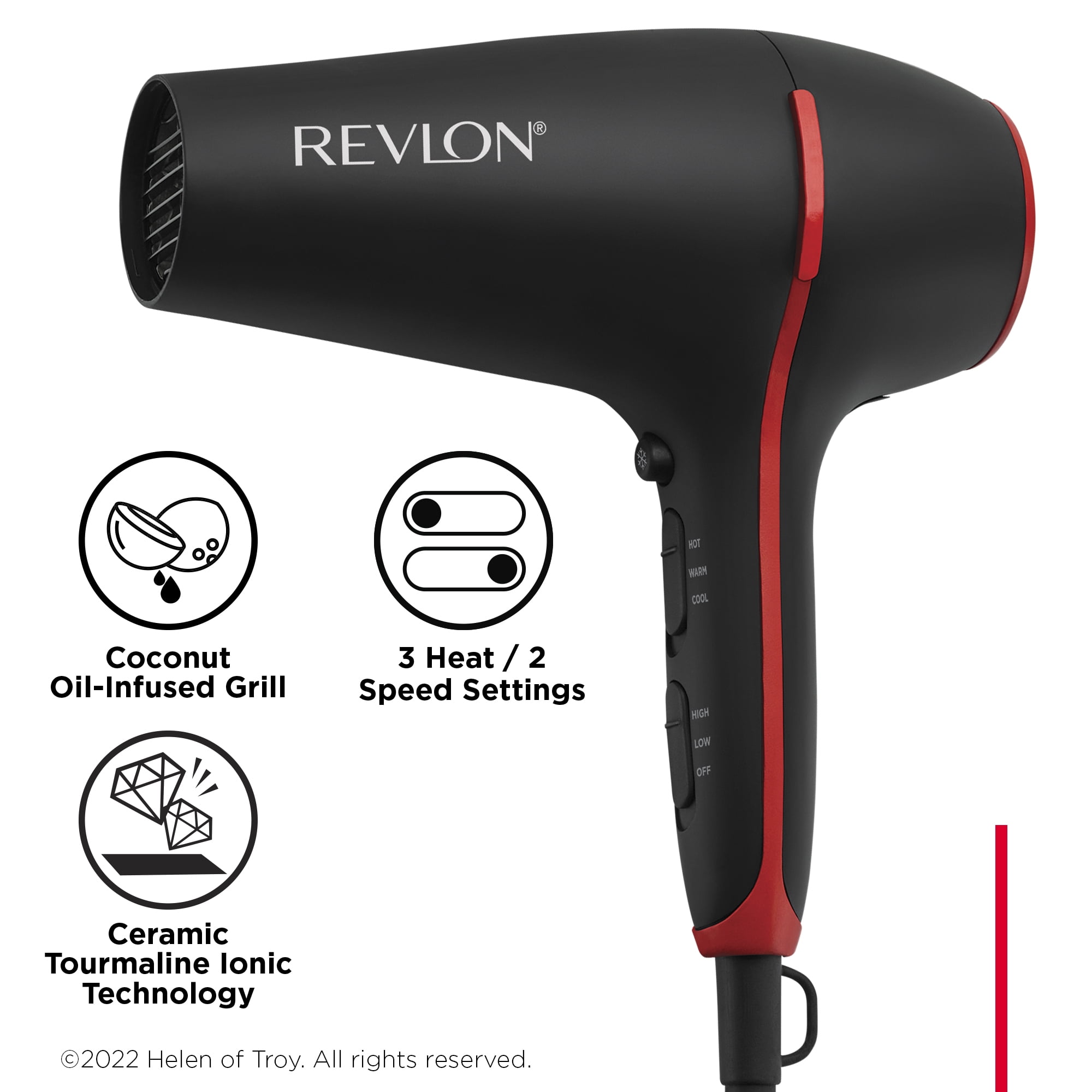 Revlon Smoothstay Coconut Oil-Infused Ceramic Hair Dryer, Black