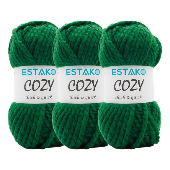 Estako Cozy Thick & Quick Yarn, 3 Skeins, Super Bulky Weight 6, 80% Acrylic 20% Wool, 54130-Dark Green