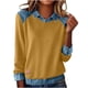thumbnail image 3 of RKSTN Sweatshirt for Women Oversized Lapel Denim Patchwork Stitching Sweatshirt Womens Casual Solid Plus Size Turndown Collared Loose Comfy Trendy Retro Streetwear Long Sleeve T Shirts, 3 of 10