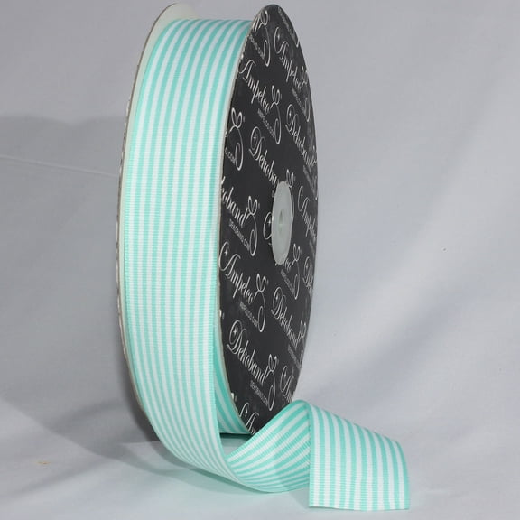 The Ribbon People Green and White Striped Grosgrain Woven Craft Ribbon 1.5" x 55 Yards