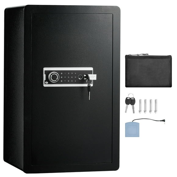 KFFKFF Single Door 4.0 cu.ft Security Safe, Key, Password & Fingerprint Access, Includes Fireproof Bag, Key Organizer, LED, 2 Shelves - Ideal for Cash, Papers, Jewelry, Black