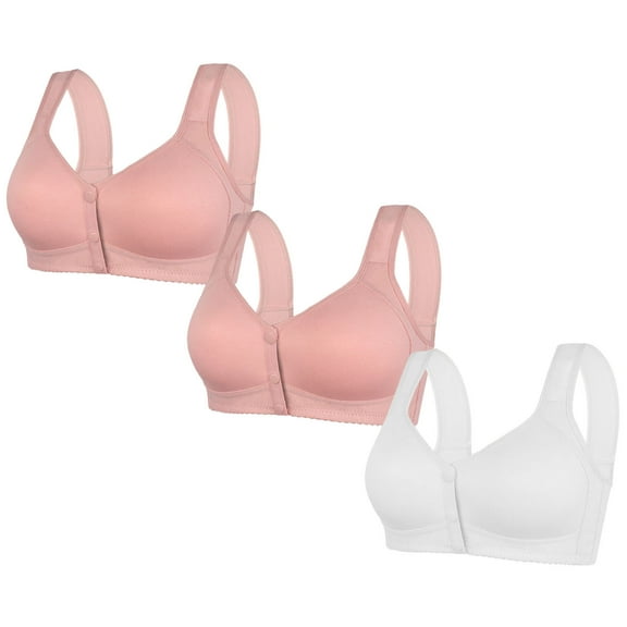 Kaemgyyd 3 Pack Front Button Bra for Women Plus Size Comfortable Wireless Everyday Bras Solid Color Padded Full Coverage Sleep Bra