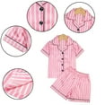 thumbnail image 5 of KYAIGUO 2PCS Toddler Kids Girls Satin Pajamas Set Soft Silk Button down Sleepwear Pjs Set Short Sleeve Stripe Nightwear for 3-7 Years Old, 5 of 8
