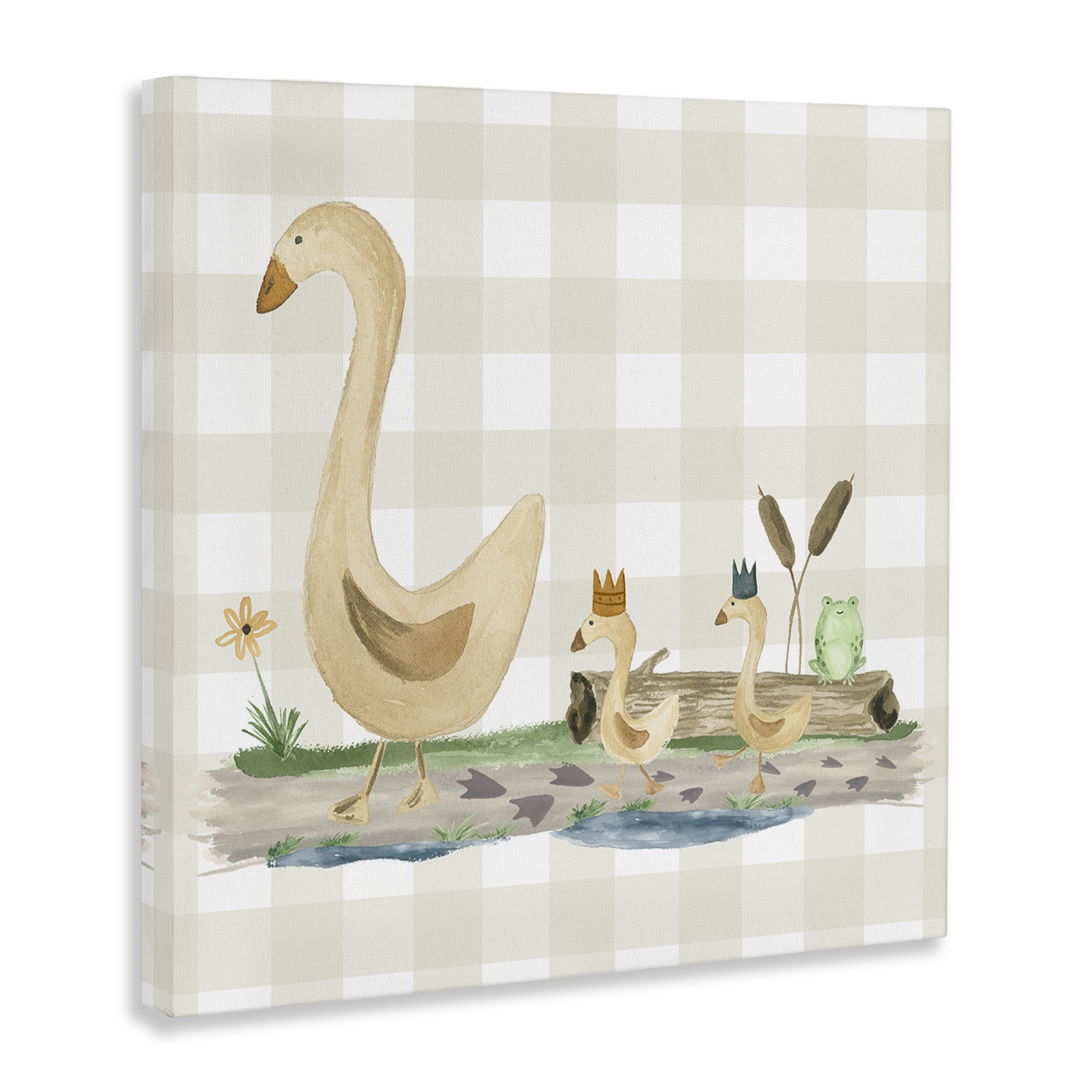 Stupell Industries Ducks on Yellow Plaid Animals Painting Wrapped Canvas Art Print Wall Art, 30 x 30