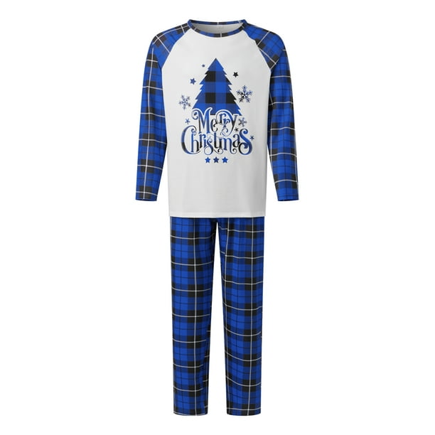 Conjunto de pijamas familiares a juego: tops de manga larga con estampado de árbol de Navidad y pantalones a cuadros (2 piezas). Pijama familiar.