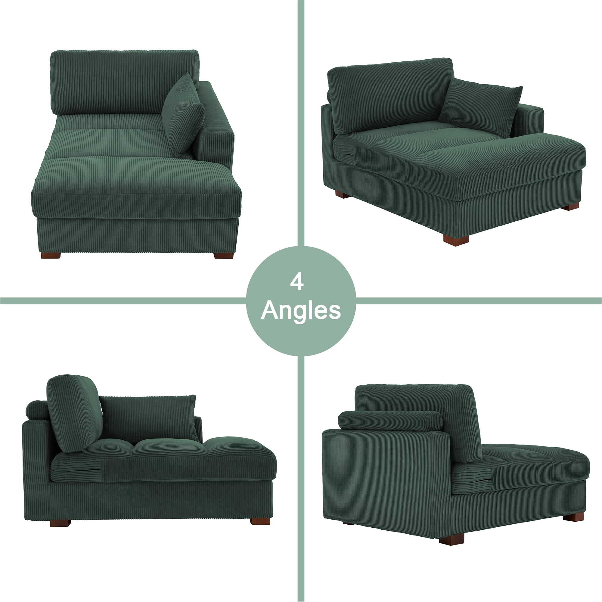 UIXE Chaise Lounge Indoor Upholstered Corduroy Sofa with Left Armrest for Living Room Bedroom, Hunter Green