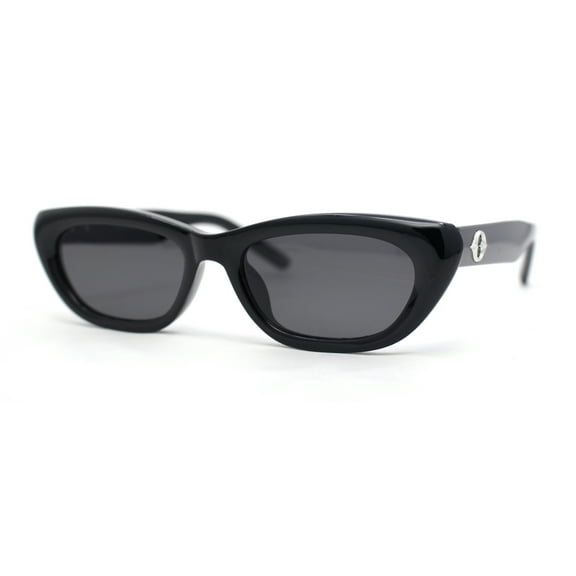 Womens Narrow Rectangular Cat Eye Retro Plastic Sunglasses All Black