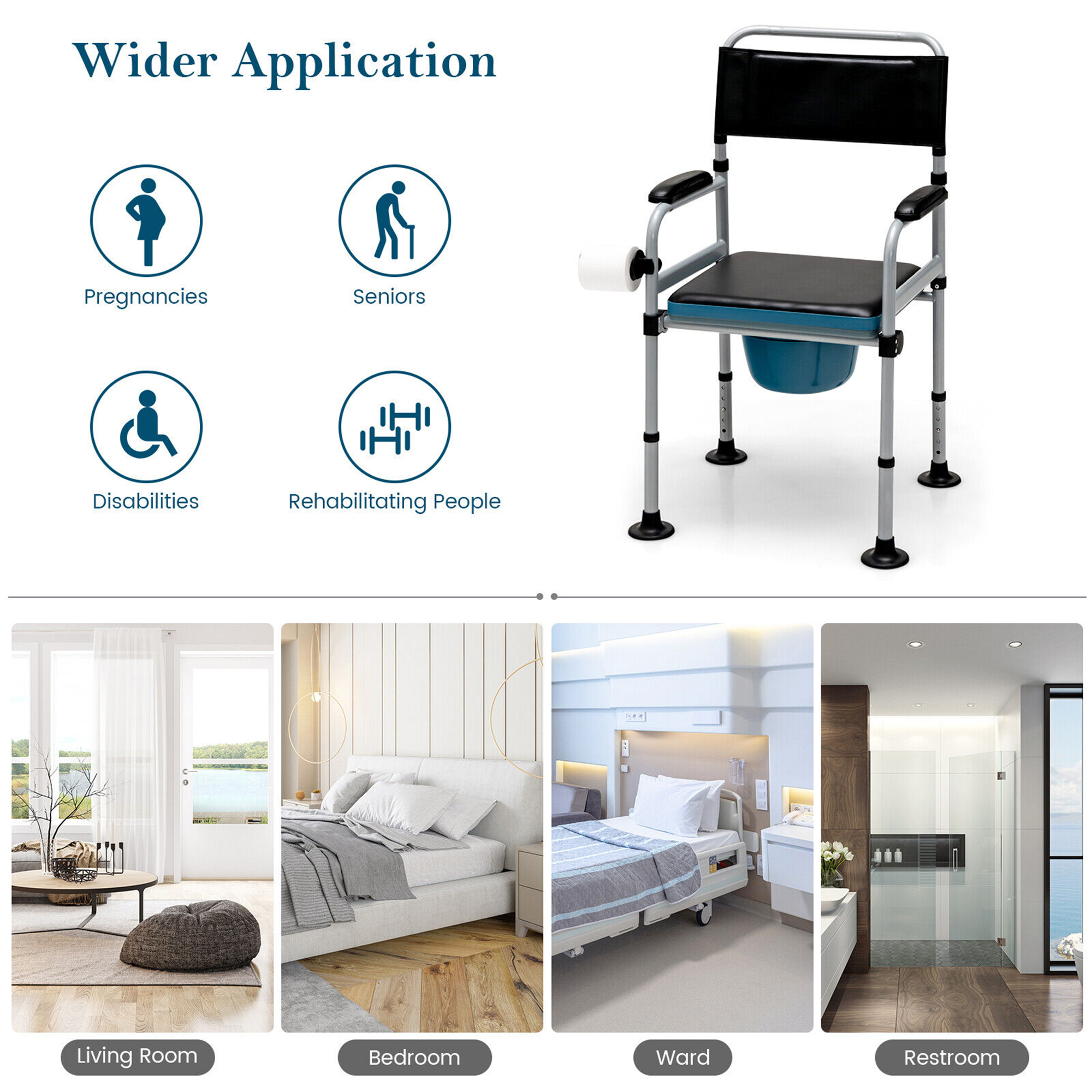 Gymax 4-in-1 Bedside Commode Folding Toilet Chair w/ Detachable Bucket for Seniors