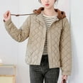 thumbnail image 2 of TFEOQRY Women's Short Padded Coats Jacket Loose and Thick Hooded Pocket Cotton Clothing Long Sleeved Parkas Khaki, 2 of 5