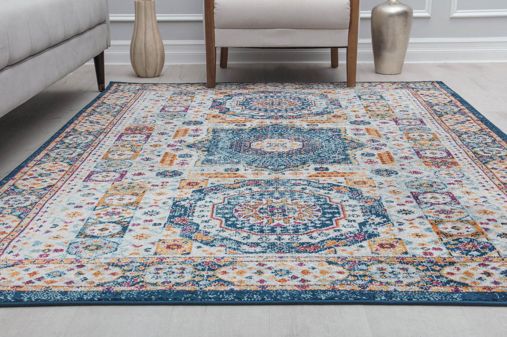 Harper HY60K Hidden Saphire Abstract Vintage White Area Rug, 2'6" x 4'
