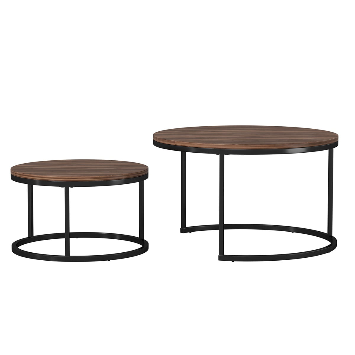 Kepooman 2 Pcs Modern Round Sofa Center Table for Dining Room/Tea, Brown