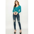 thumbnail image 5 of Made by Johnny Women's Deep V Neck Long Sleeve Cross Wrap Fitted Crop Top XL JADE, 5 of 6