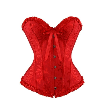 Corset Tops For Women Lace Up Boned Overbust Corset Bustier Lingerie Bodyshaper Top Sexy Shapewear Lingerie  Push Up Bodysuit Red M