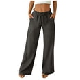 thumbnail image 5 of Miluxas Women's Paperbag Waist Wide Leg Pants Solid Color High Waist Drawstring Work Casual Trousers with Pockets for Vacation Travel Gray, 5 of 5