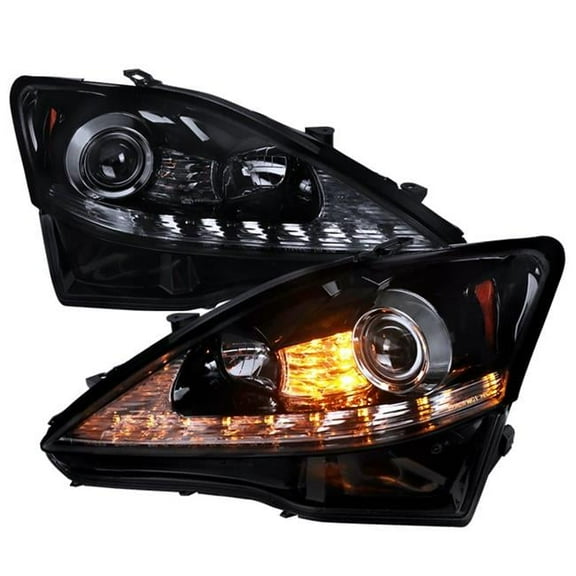 LED Glossy Black Housing Projector Headlights with Light Smoke Lens for 2006-2009 Lexus IS