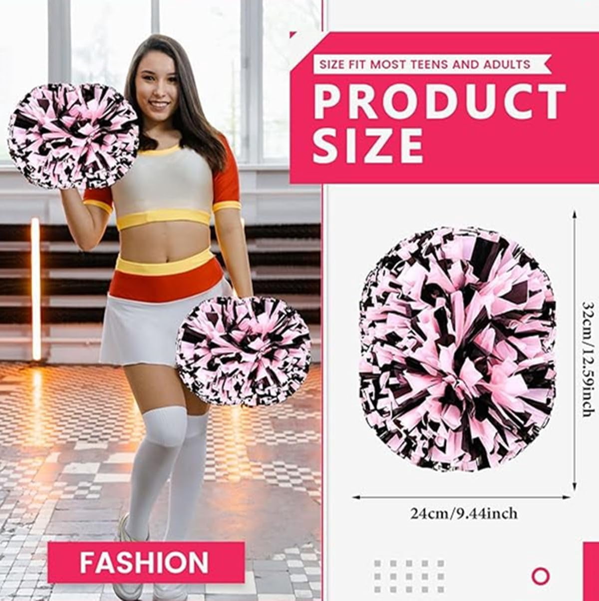 EONQY 8 Pcs Cheerleading Pom Poms with Baton Handle Cheering Squad Hand Flower for Adults Team Spirit Sports Game Dancing Party