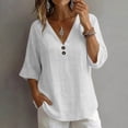 thumbnail image 5 of LEKWK Linen Tops for Women 3/4 Sleeve V Neck Casual Shirts Lightweight Loose Fit Solid Comfy T-Shirt Summer Travel Vacation Outfits, 5 of 7