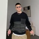 thumbnail image 2 of Camisetas para hombre, sudaderas estéticas empalmadas, tops a rayas, ropa masculina, negro, lujo, otoño 2024, diseñador coreano, social, xl, emo, 2 of 5