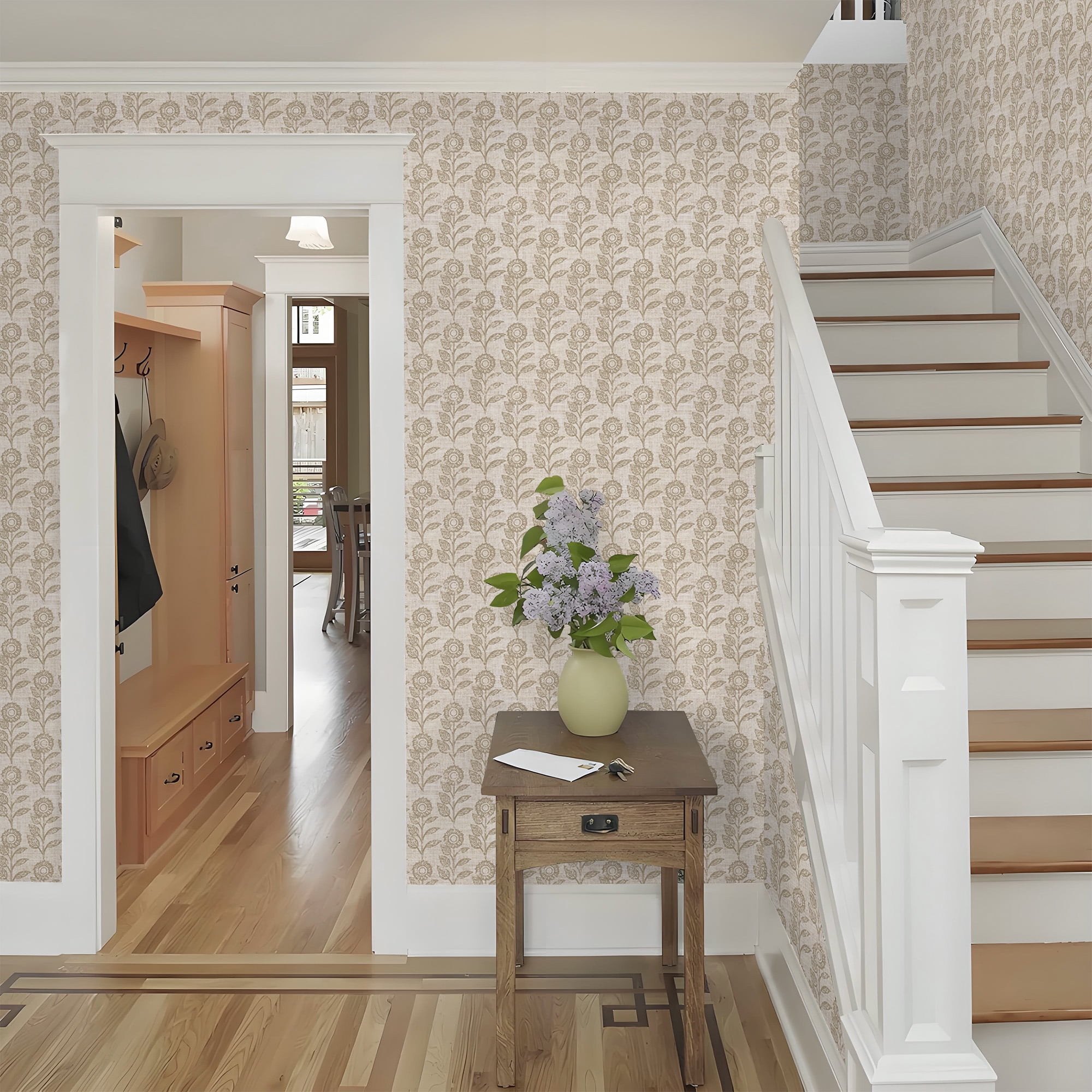 Abyssaly Wallpaper, 17.3" x 118" Linen-colored Sunflower Peel and Stick Wallpaper, Self-Adhesive Removable Contact Paper