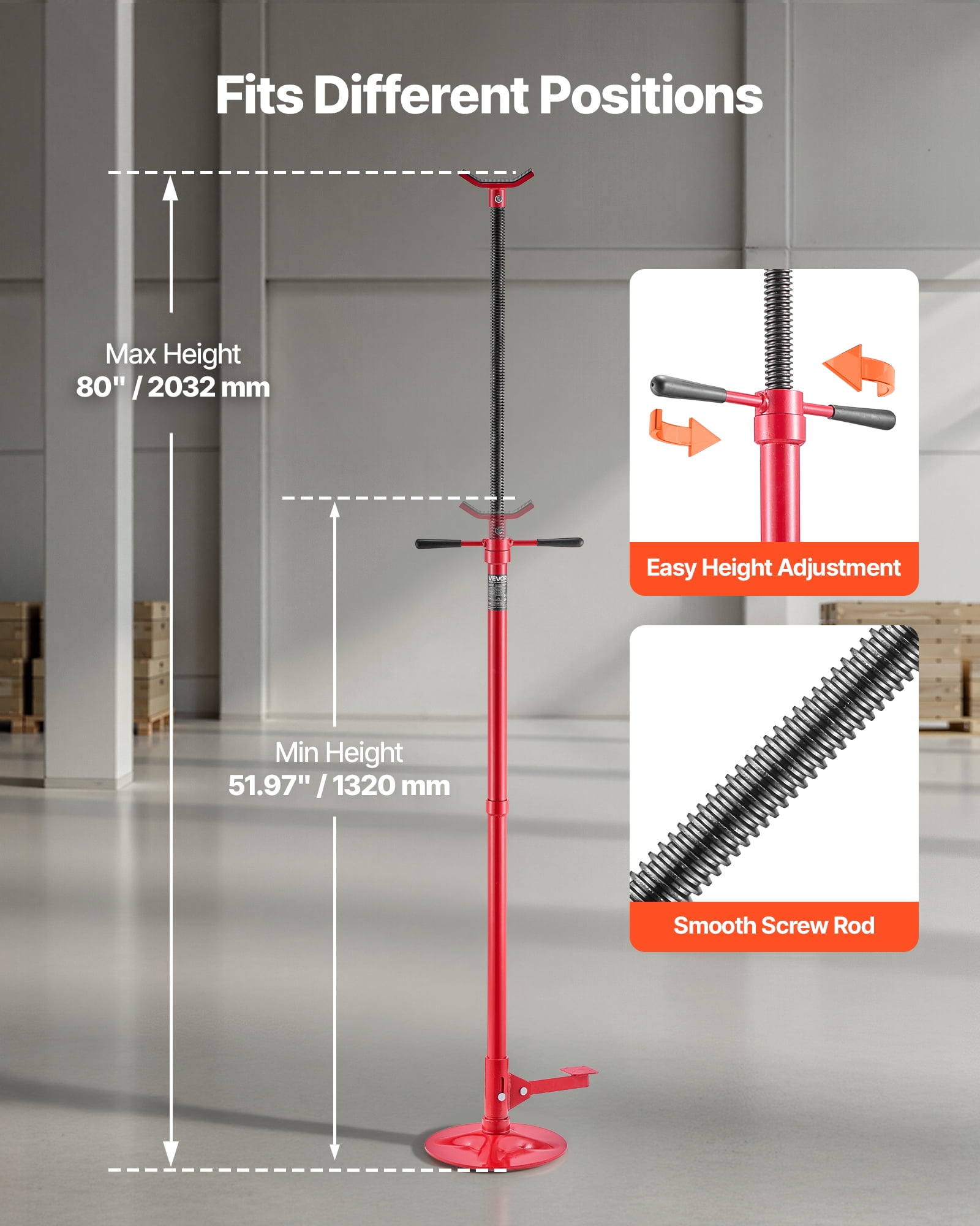 VEVOR Underhoist Support Stand, 3/4 Ton (1653 lbs) Capacity Under Hoist Jack Stand, Lifting from 51.97" to 80", Bearing Mounted Spin Handle, Foot Pedal, 12" Diameter Base, Support Vehicle Components