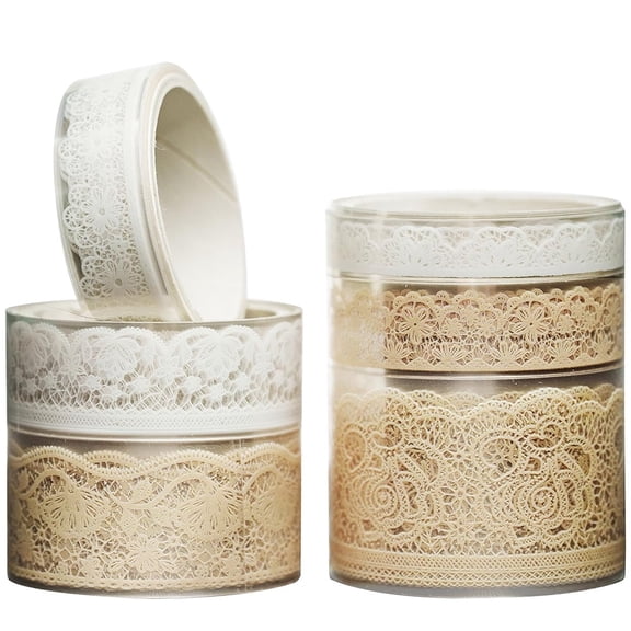 Januofit 6 Rolls Lace Patterns PET Tapes Floral Arts Decorative Tape Set Adhesive Transparent Masking Tapes for DIY Craft, Kids, Scrapbook, DIY, Gift Wrapping, Journal (Tranquil Dew)