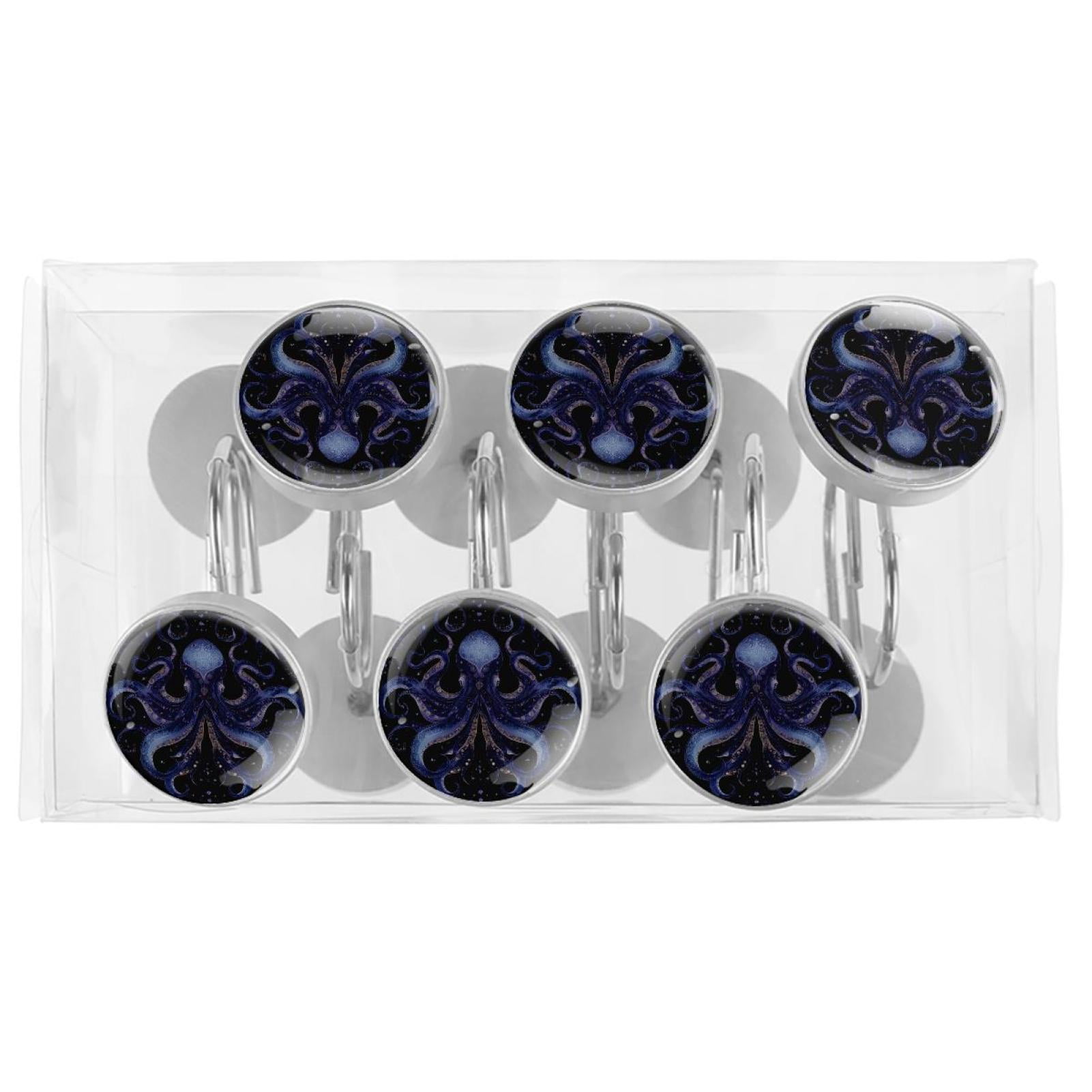 12pcs Decorative Shower Curtain Hooks, Rust Resistant Shower Rings for Bathroom Living Room,Rustproof Stainless Steel Rings for Shower Curtain and Liner Rods,Octopus Purple