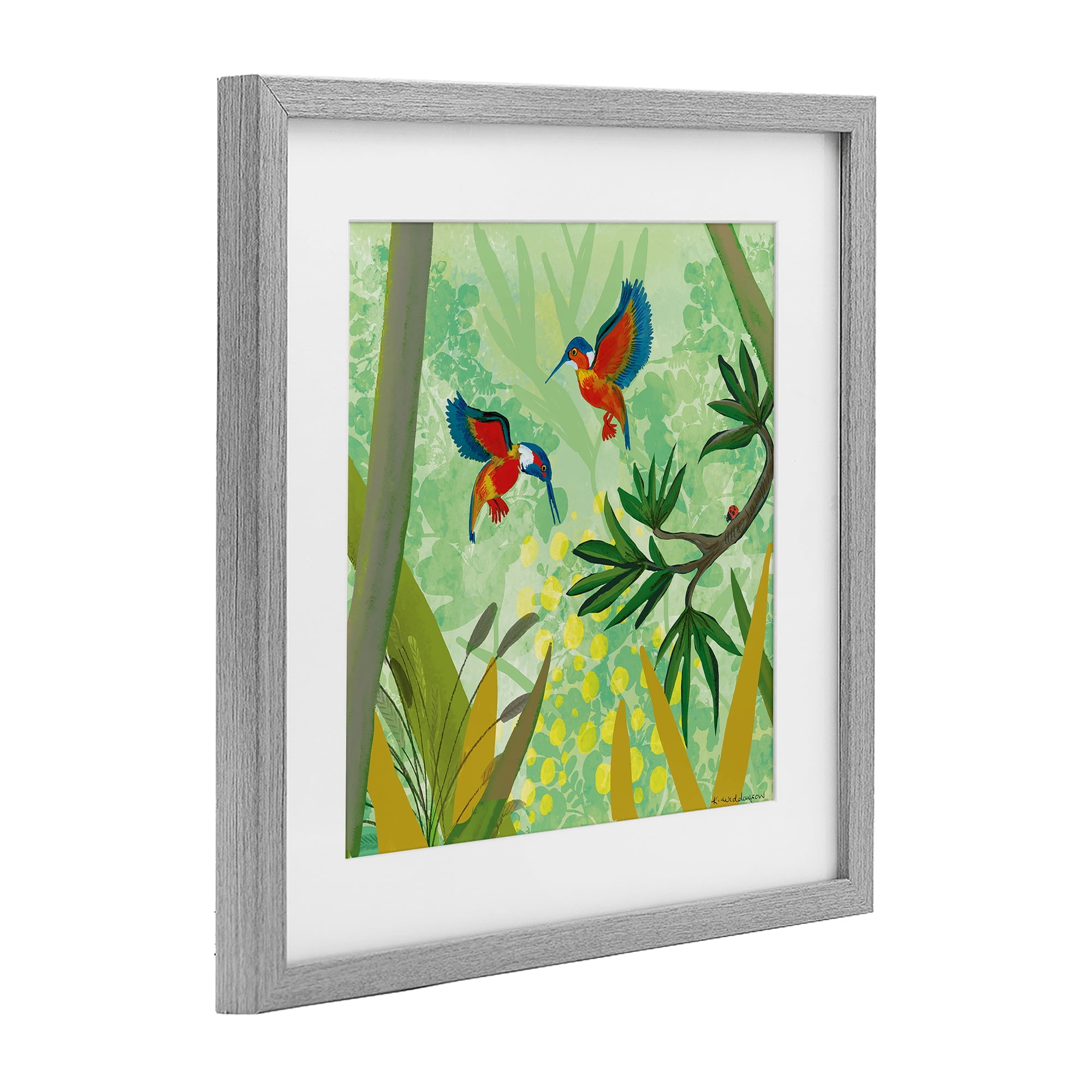 Stupell Industries Kingfishers in Jungle Branches Gray Framed Print Under Glass, design by Kay Widdowson