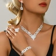 thumbnail image 2 of AEXTO Elegant Silver Square Rhinestone Jewelry Set for Women Geometric Link Collar Necklace, Earrings, Eternity Bracelet & Ring Luxury Full Crystal Wedding Party Accessories, 2 of 5