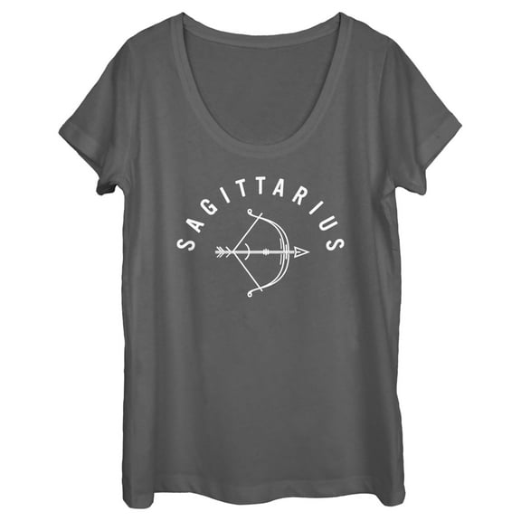 Women's Lost Gods Zodiac Sagittarius Line Symbol  Graphic Tee Charcoal Medium