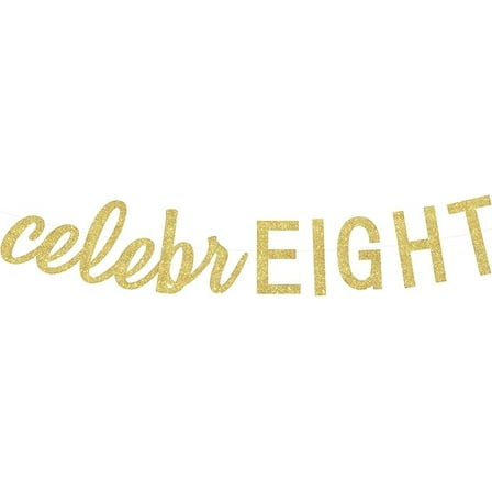 8th Birthday Banner, Gold CelebrEight Banner, 8th Birthday Party Decorations for Boys and Girls Eight Bday Party Supplies