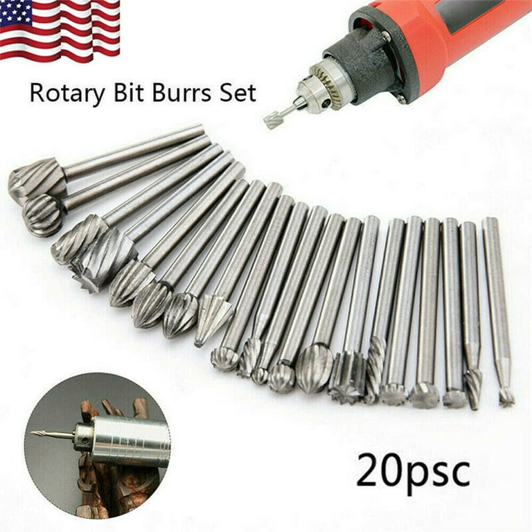 Rotary Burrs Drill Bits For Dremel Set 20 pcs Steel High Speed Wood Carving  Tool