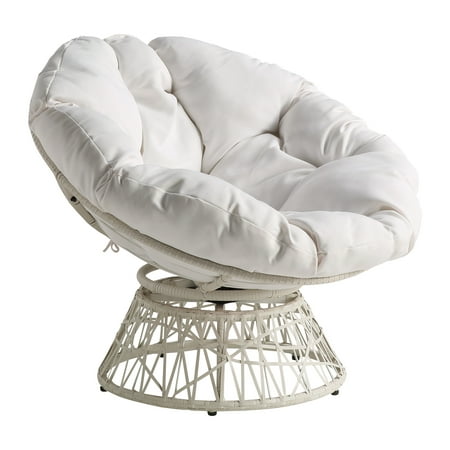 OSP Home Furnishings Papasan Gray Wicker Chair with Gray Cushion