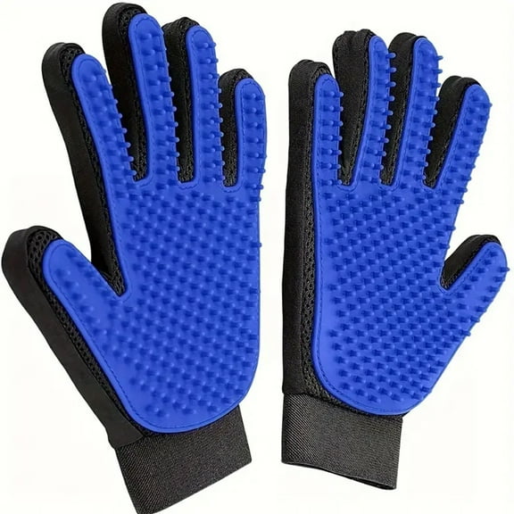 2 Pack Pet Gloves, Pet Grooming Bathing Scrub Brush, Grooming Gloves for Long and Short Haired Dogs, Cats, Rabbits and Horses, High Efficiency Pet Hair Removal Gloves - 1 Pair，Blue