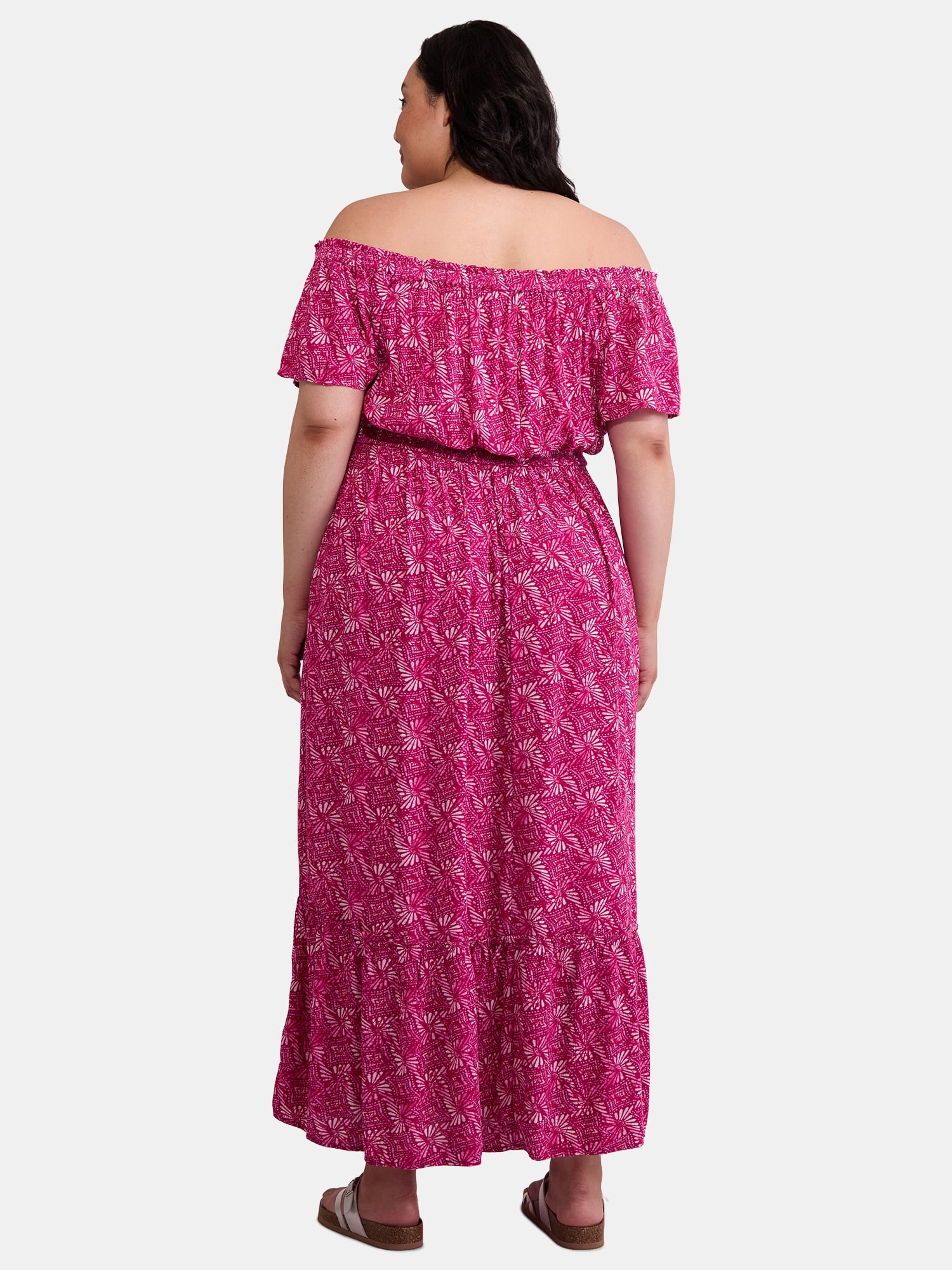 Terra & Sky Women's Plus Crinkle Off Shoulder Maxi Dress, Sizes 0X-5X