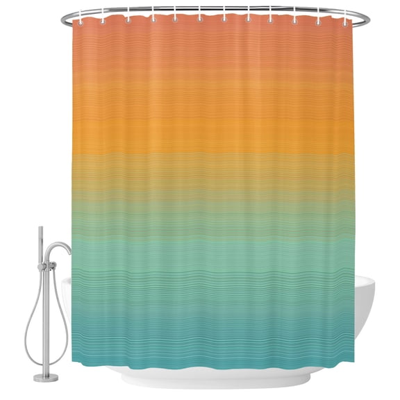 Extra Long Shower Curtain 72x84 Inch, Burnt Orange Teal Striped Shower Curtain Waterproof Bathroom Decor, Farmhouse Gradient Line Fabric Bath Curtain Set Accessories with Hooks