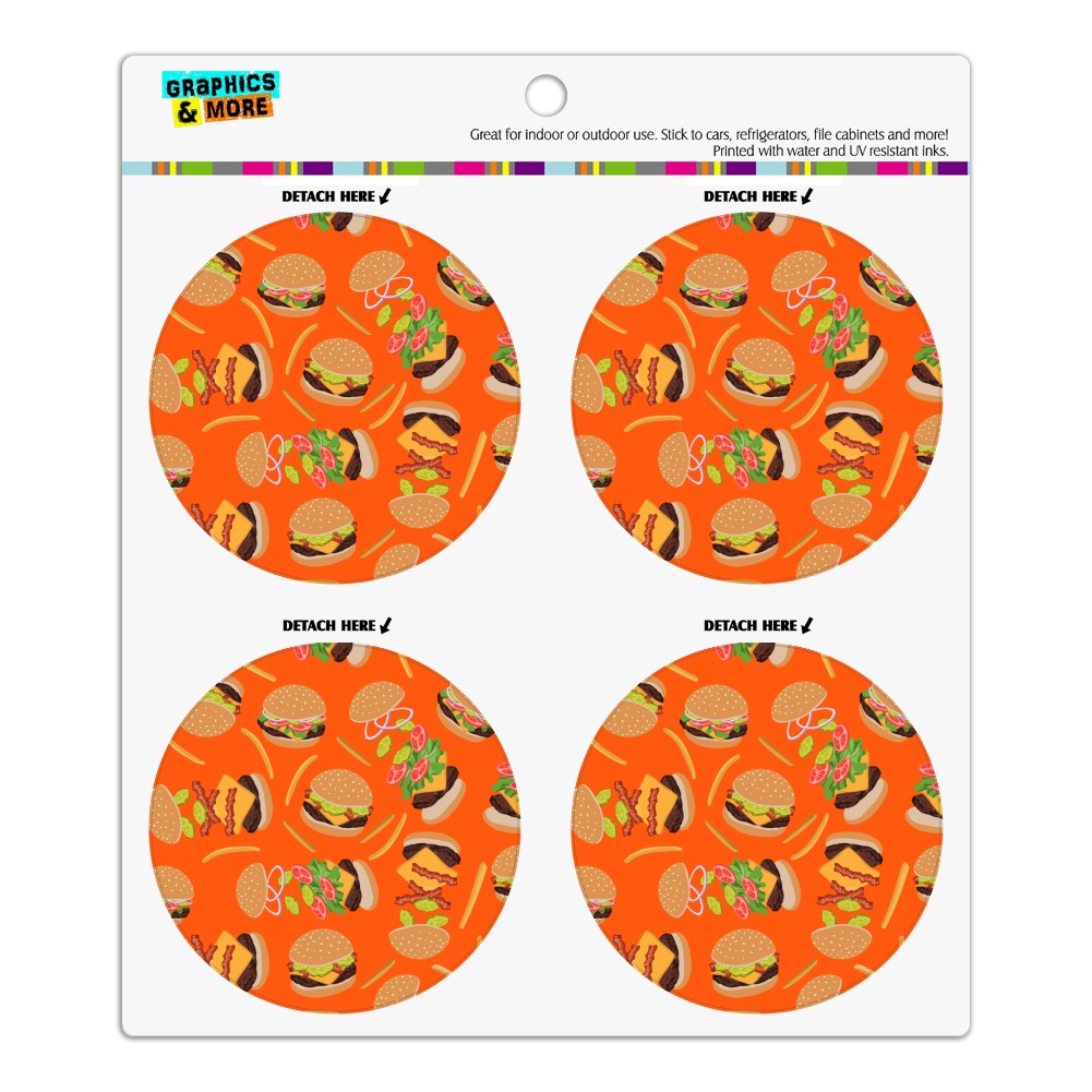 Hamburger Cheeseburger Pattern with Fries and Bacon Refrigerator Fridge Locker Vinyl Circle