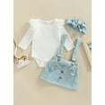 thumbnail image 3 of Bagilaanoe 3PCS Newborn Baby Girls Skirt Set Long Sleeve Ribbed Snap Romper Tops + Suspender Skirt + Headband 3M 6M 12M 18M Casual Outfits, 3 of 9