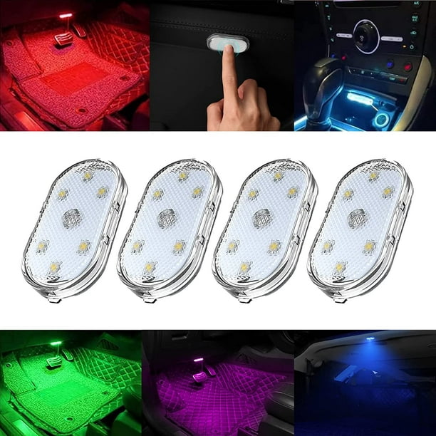 LuoHeng 4pcs lumières LED sans fil pour l'intérieur de la voiture, lumières  LED intérieures de voiture, intérieures de voiture rechargeables USB,  installation gratuite lumières de lumières intérieur 