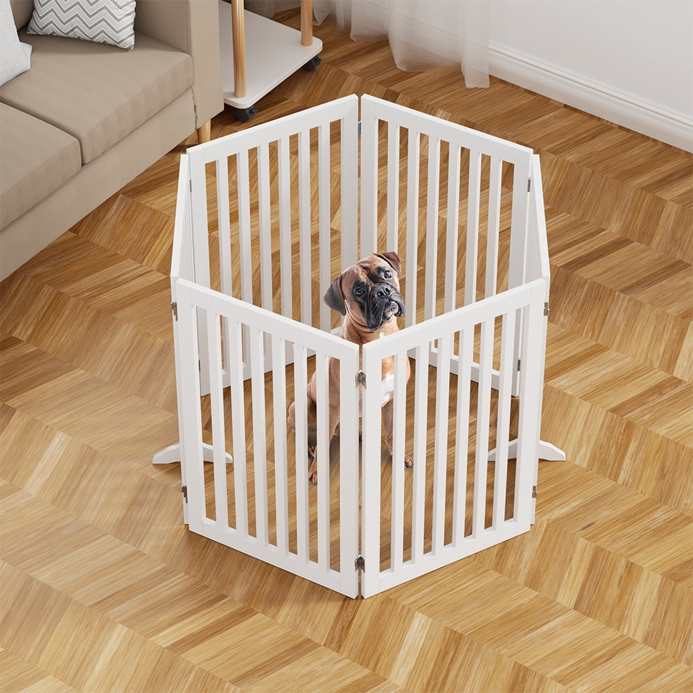 Unipaws Freestanding Pet Gate 36 inches High 6 Panels, White