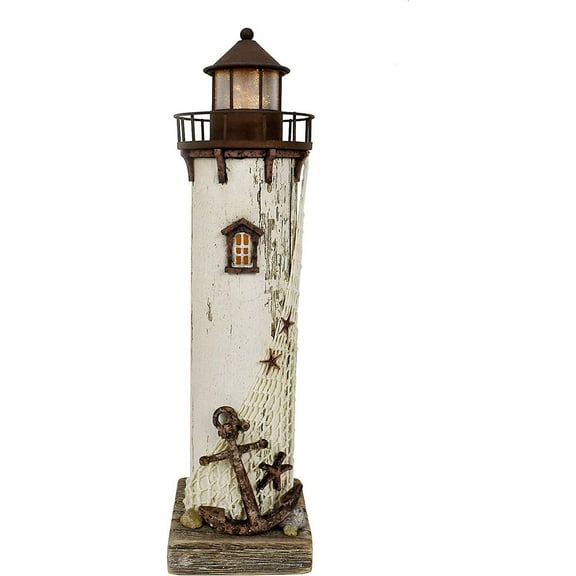 Wood Lighthouse with Led Light Nautical Decorations for Home Rustic Lighthouse Table Decoration Night Light for Beach Theme Living Room Kids Room Bathroom Decor
