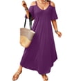 thumbnail image 4 of QTBIUQ Cold Shoulder Maxi Dress Women V Neck Casual Dress Loose Summer Dress Beach Cover up Comfortable Everyday Long Dress, 4 of 5