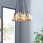 Modway Peak 7-Light Glass & Metal Chandelier in Honey Bronze and Black