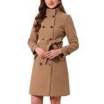thumbnail image 4 of INSPIRE CHIC Double Breasted Pea Coat for Women Stand Collar Mid Long Trench Outwear Winter Coat with Belt S Camel, 4 of 6