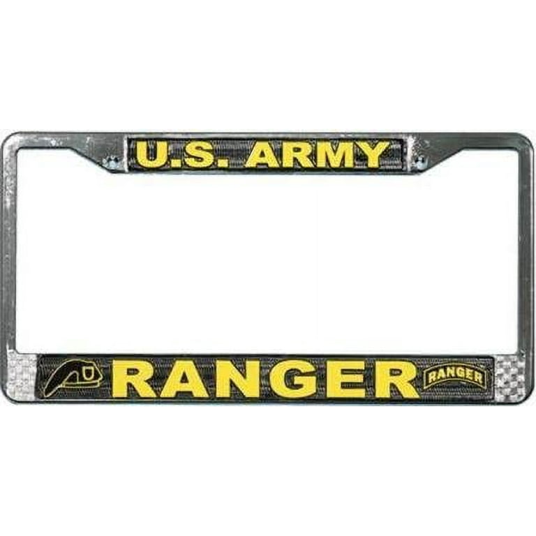 - US Army Ranger - Domed Custom-Made Personalized Thin (Narrow) Top 4 Hole Metal Car License Plate Frame With Free Caps - Gold (Qty: 1 Frame