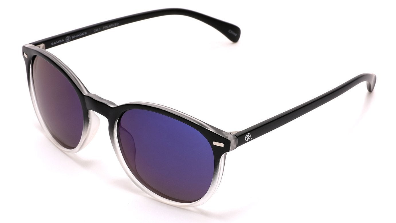 Polarized Round Verona Horn Rimmed Sunglasses - Black Clear Blue