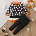 thumbnail image 3 of Hotiary 1-8T Toddler Kids Halloween Outfit Girls' Elf Printed Lace Sleeves Pullover and Stripe Long Pants Two-Piece Set, 3 of 13