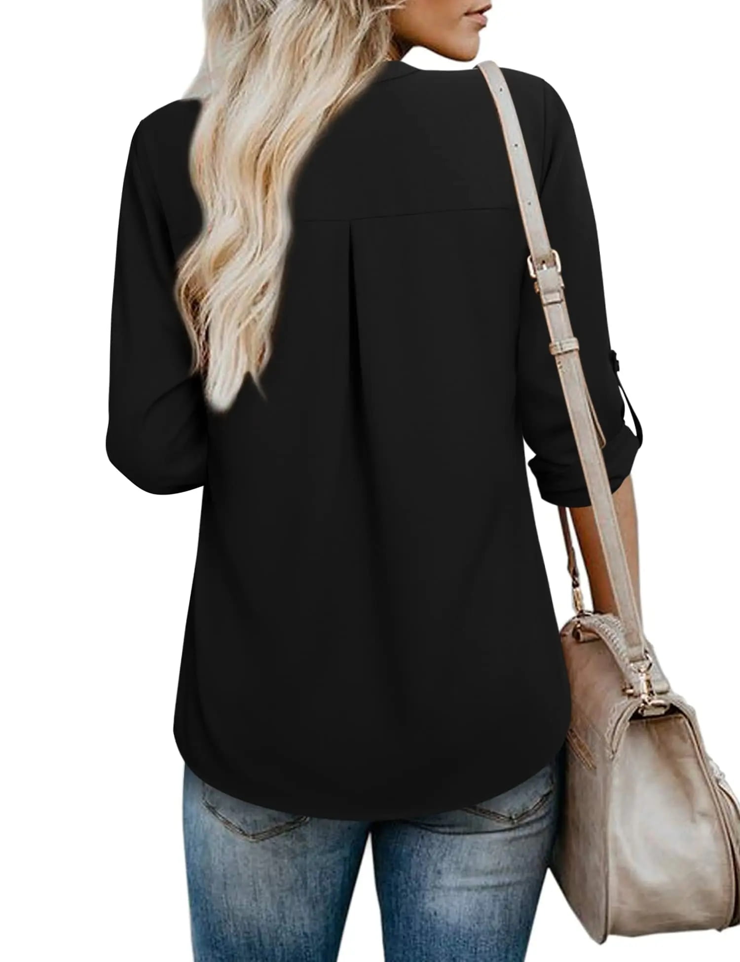 Womens Blouses 3/4 Sleeve V Neck Work Shirts Dressy Tops Chiffon Office Wear