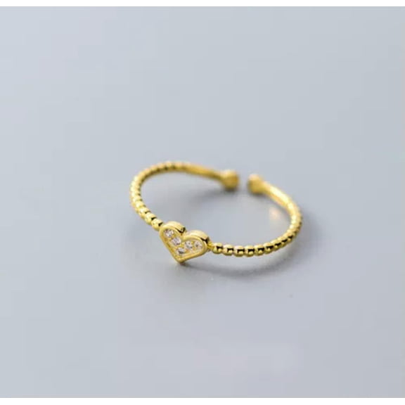 QQTDFG Women Cute Love Heart Pinkie Ring 925 Sterling Silver CZ Dainty Thin Band A3158-Gold