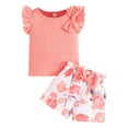 thumbnail image 2 of ITSAME Girls Outfit Sets, Knit Cotton Bow Ruffle Sleeve Top and Floral Print Shorts 2-Piece Summer Fashion Leisure Sets Pink 9M, 2 of 8