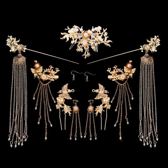 Aellinatey Bride Retro Chinese Style Hair Ornaments Tassel Women Wedding Headdress Earrings Set Han Clothing Accessories